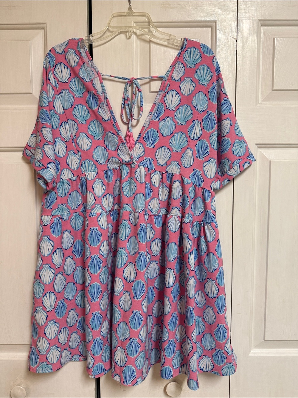 Simply Southern Pink Mini Dress with Blue Shell Print